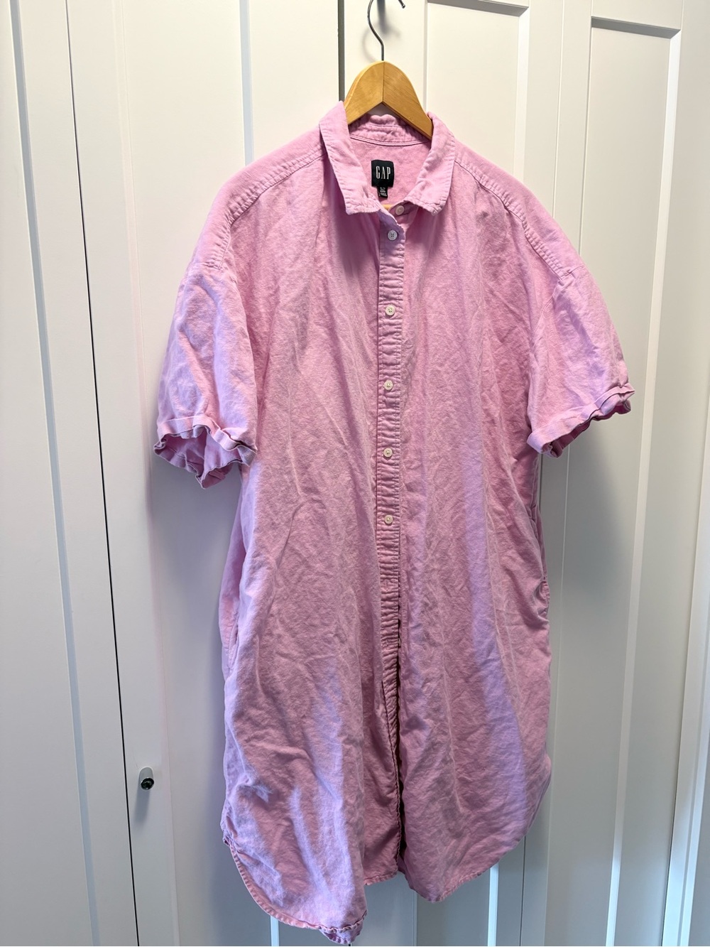 GAP Button-Down Short Sleeve Shirt dress in sugar Pink linen